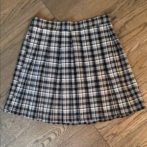 Pleated, Plaid Black and White Skirt